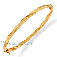 Yellow gold twisted Greek key tube bangle