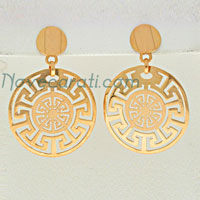 Yellow gold laser cut earrings with Greek key design