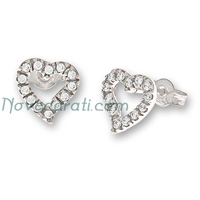 White gold heart shape stud earrings with cubic zirconia