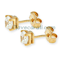 Yellow gold stud earrings with cubic zirconia