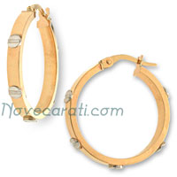 Yellow gold 20 mm hoop earrings with white gold screw designs