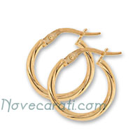 Yellow gold 12 x 2 mm twisted tube earrings