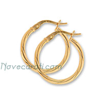 Yellow gold 15 x 2 mm twisted tube earrings