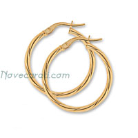 Yellow gold 20 x 2 mm twisted tube earrings