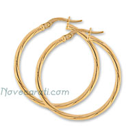 Yellow gold 25 x 2 mm twisted tube earrings