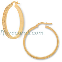 Yellow gold 25 mm hoop earrings with Greek key design