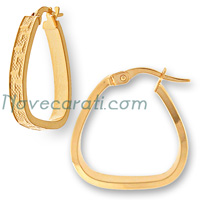 Yellow gold drop shape hoop earrings with Greek key design