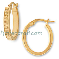 Yellow gold oval hoop earrings with Greek key design