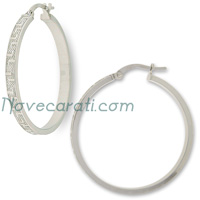 White gold 30 mm Greek key hoop earrings