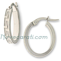 White gold oval hoop earrings with Greek key design