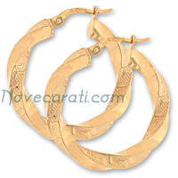 Yellow gold 20 mm Greek key twisted hoop earrings