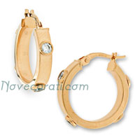 Yellow gold 15 mm hoop earrings with 4 cubic zirconia