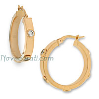 Yellow gold 20 mm hoop earrings with 5 cubic zirconia