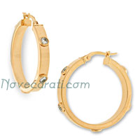 Yellow gold 25 mm hoop earrings with 5 cubic zirconia