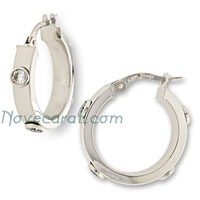 White gold 15 mm hoop earrings with 4 cubic zirconia