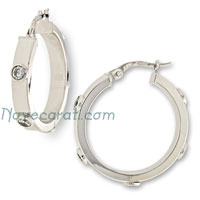 White gold 20 mm hoop earrings with 5 cubic zirconia