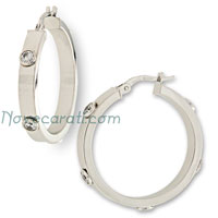 White gold 25 mm hoop earrings with 5 cubic zirconia