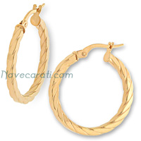 Yellow gold 20 mm tube earrings with twisting design