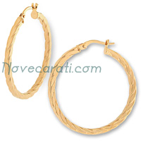 Yellow gold 30 mm tube earrings with twisting design